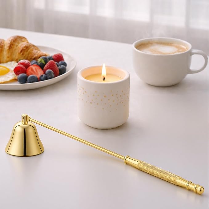 Vaincre Stainless Steel Candle Snuffer - Gold Candle Extinguisher with Long Handle, Decorative Snuffer Accessory for Putting Out Wick Flame Safely