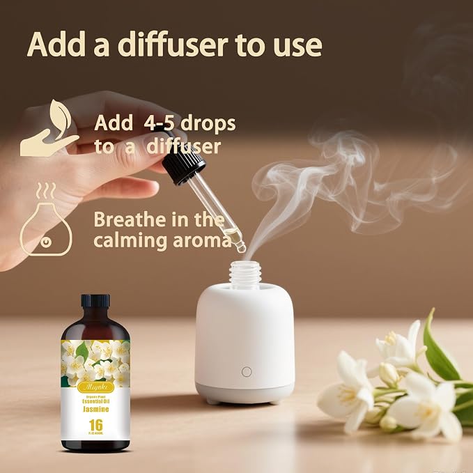 Jasmine Essential Oil, Jasmine Oil for Romance, Diffuser, Humidifier, Massage, DIY Candle, Soap, Skin Care, Yoga, Gift Ready, Jasmine Fragrance Oil - MLYNKL Essential Oils (16.33 fl oz / 490ml)