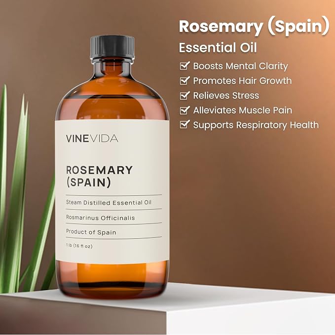 VINEVIDA Rosemary Spain Essential Oil - 16 oz - Undiluted - DIY Candle Scents - Bulk for Soap Making