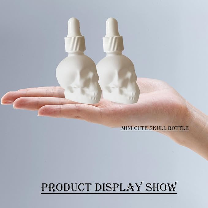 7 pcs Set 10ml Mini Skull Glass Dropper Bottle Leakproof Essential Oils Bottle for Storage and Travel (7pcs white skull bottle)