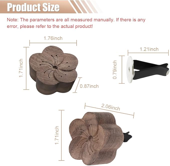 Wood Flower Essential Oil Diffuser, Car Air Vent Clip Aromatherapy Diffuser, Car Diffusers for Essential Oils, Car Diffuser Clip for Car Office Bedroom (Dark-1 Pack)
