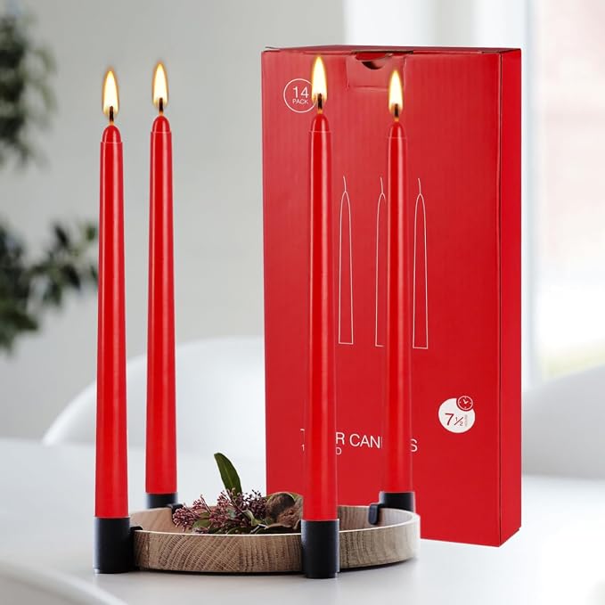 14 Pack Tall Taper candles-10 inch Red Unscented Candles with 8-Hour Burn Time for Christmas, Weddings, New Year Celebrations, Festive Gatherings