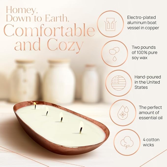 Dough Bowl Candle Co. Luxury Candle - Scented Luxury Candles for Home, 12x5x2 Inch Vessel for Women and Men, Fancy 4 Wick for All Occasions (Apple Cider, Copper)