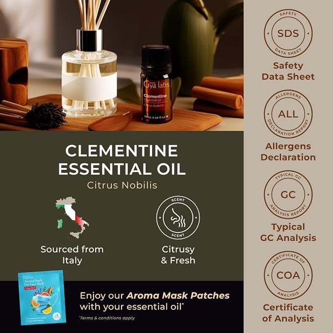 100% Pure Clementine Essential Oil - 0.34 Fl Oz - Clementine Oil for Hair, Skin, Diffuser, Aromatherapy & DIY Candle Making Scent