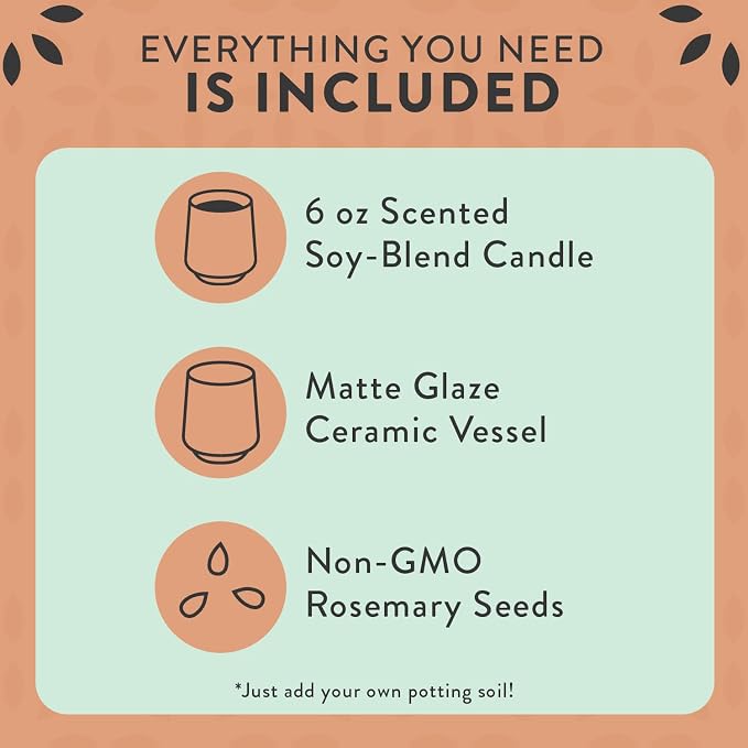 Modern Sprout Soy Candle Planter - Grows Rosemary - Cucumber Scent - 2-Pack | 2 in 1 - Soy Candles -6 oz w/42-hr burn each - cucumber scent - ceramic vessel reuses as a planter for non-GMO rosemary seeds