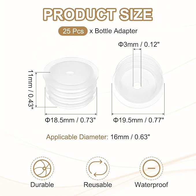 PATIKIL Bottle Adapter 0.63"/16mm Press in Plugs Clear 25Pcs, 0.12" Hole | for Oral Dispenser Liquid Oil Plastic Glass Bottles Stopper