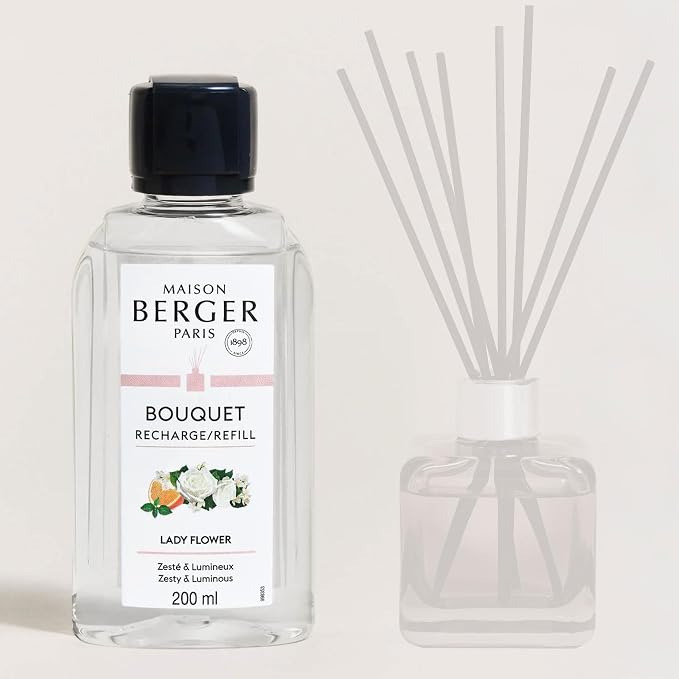 MAISON BERGER Reed Diffuser Refill, 200 ml, Lady Flower | Fragrance Refill for Reed and Ceramic Diffusers, Passive Diffusion, ~6 Weeks, No Flame or Electricity, Made in France