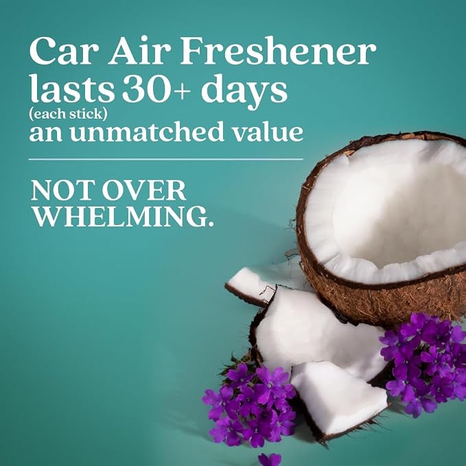Enviroscent Non-Toxic* Car Air Freshener Auto Stix® - Scents Made Safer - Enjoy Fragrance Lasts Up to 480 Days - Includes Auto Stix® Diffusers & Elastic Loops - Seaside Coconut & Verbena (Pack of 8)
