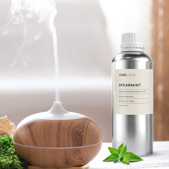 VINEVIDA Spearmint Essential Oil 32 oz - Undiluted Spearmint Oil 32 oz - Spearmint Candle Oil Scent - DIY Candle Scents for Candlemaking - Bulk Essential Oil for Soap Making Safe for Skin