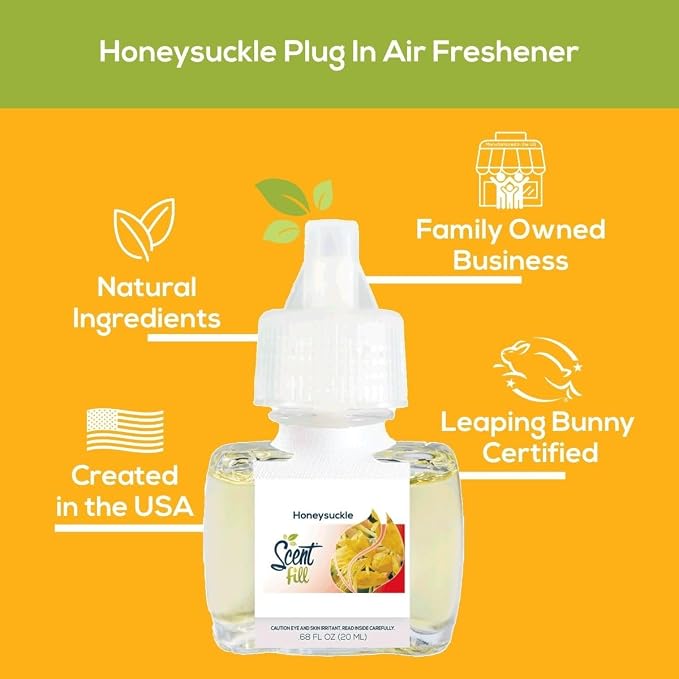 Scent Fill Honeysuckle Plug in Air Freshener, Scented Oil Refills, 2 Refills + Diffuser