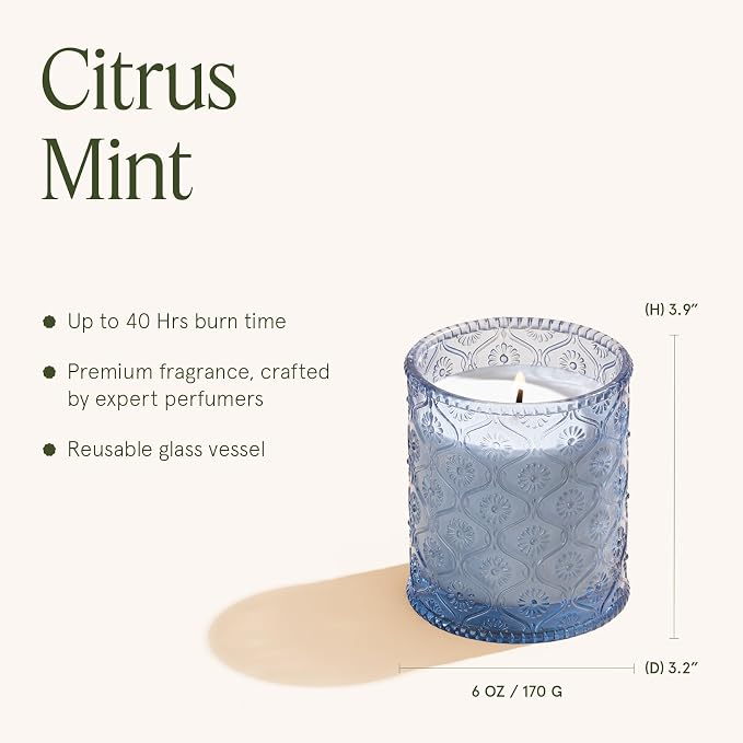 LA JOLIE MUSE Citrus Mint Scented Candles for Home, Natural Soy Wax, 40 Hrs | Luxury Bule Jar Candle, Clean Non Toxic, Gift for Women & Men, Decorative Fresh Candles, Spring Summer Candles, Bergamot Yuzu