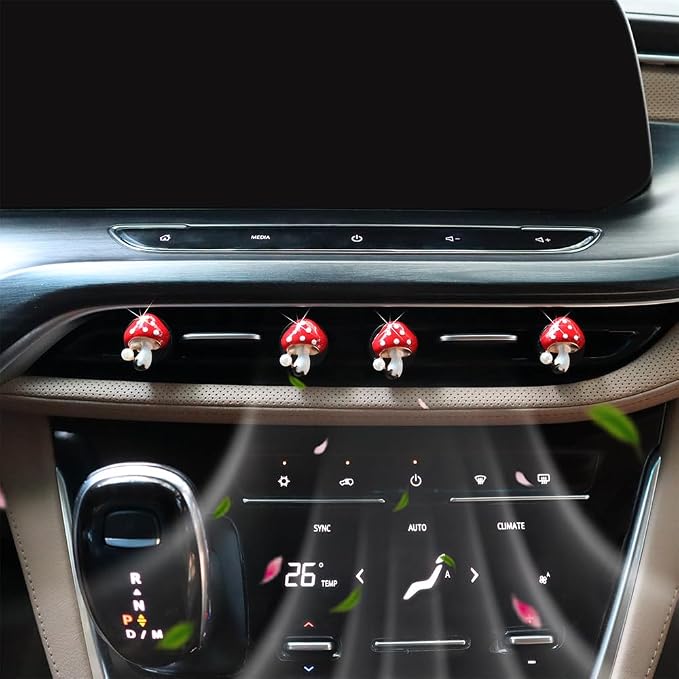 ORIESSE Cute Mushroom Car Air Freshener Vent Clips,4pcs Red Mushroon Refillable Car Air Freshener Decorative Clips Car Diffuser,Providing Bloom Car Scent