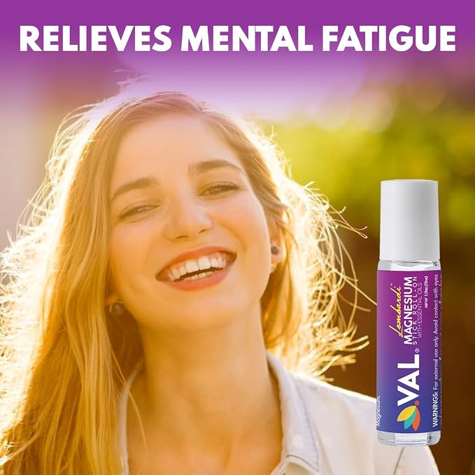 VAL Lombardi Magnesium Stick Rollon with Peppermint & Other Essential Oils - Cooling Comfort for Your Head. Metal Roller. Made in the USA. 10 ml.