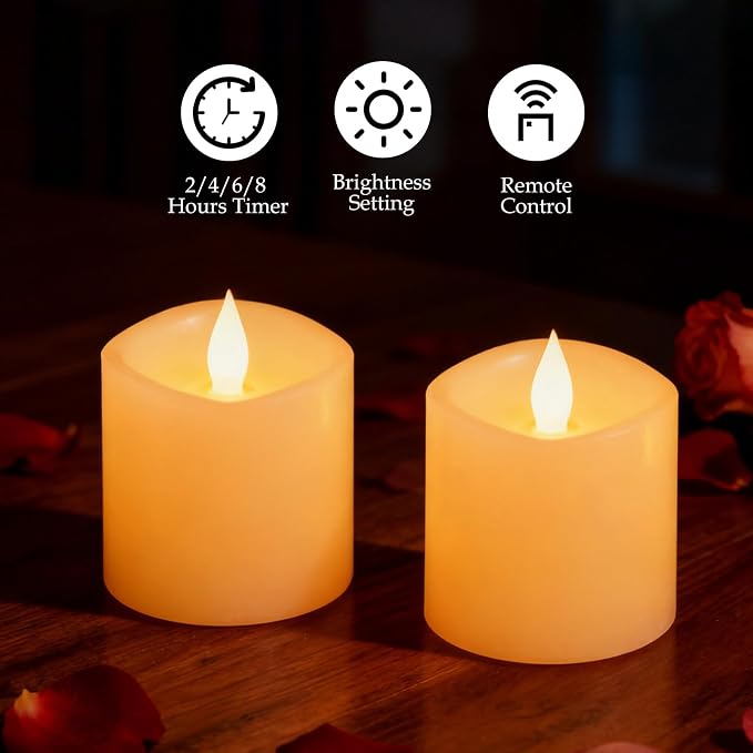 Flameless Candles with Remote & Timer - 3×3'' Ivory Pillar LED Candles Battery Operated,Fake Candles for Indoor Outdoor - Realistic Flickering Flame Holiday Wedding Church Decor (3-Pack)