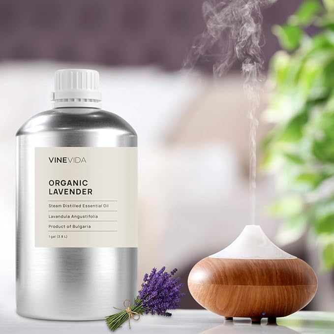VINEVIDA Organic Lavender Essential Oil - Gallon Organic Lavender Oil Undiluted - Bulk Gallon Essential Oil for Soap Making Safe for Skin - DIY Candle Scents for Candlemaking Scents - 8 lbs