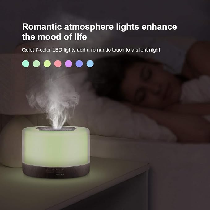 Aromatherapy Essential Oil Diffuser,500ML Ultrasonic Aroma Cool Mist Humidifier with Adjustable Mist Mode,Waterless Auto Shut-Off and Remote Control,7 Color Changing LED Night Lights for Home
