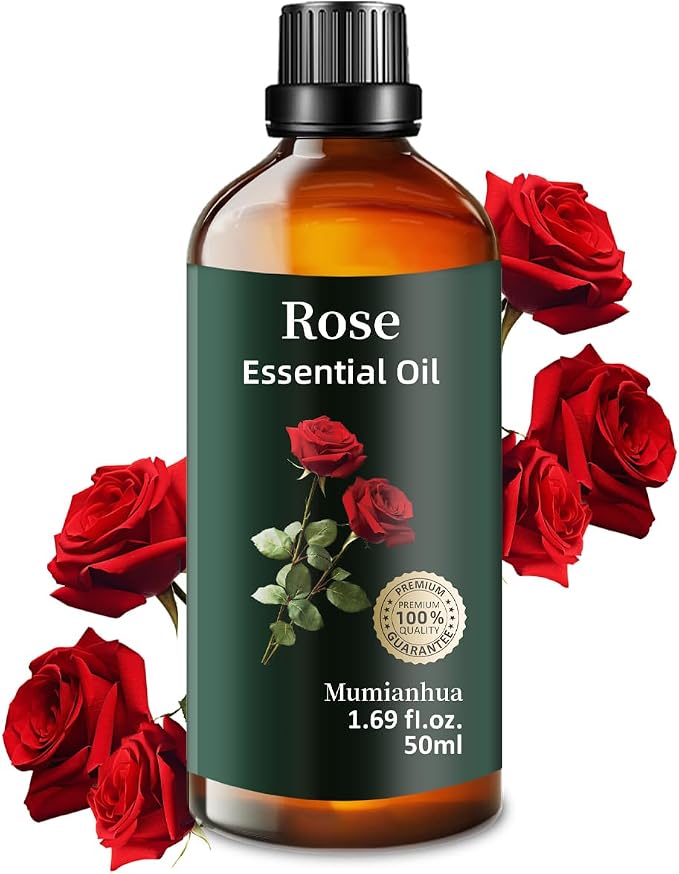 Rose Essential Oil, Pure Mumianhua Natural Floral Oil for Evening Wellness & Skin Radiance, Aromatherapy for Diffuser, Massage, Hair Care, Cologne, Candle & Soap Making – 1.69 Fl Oz