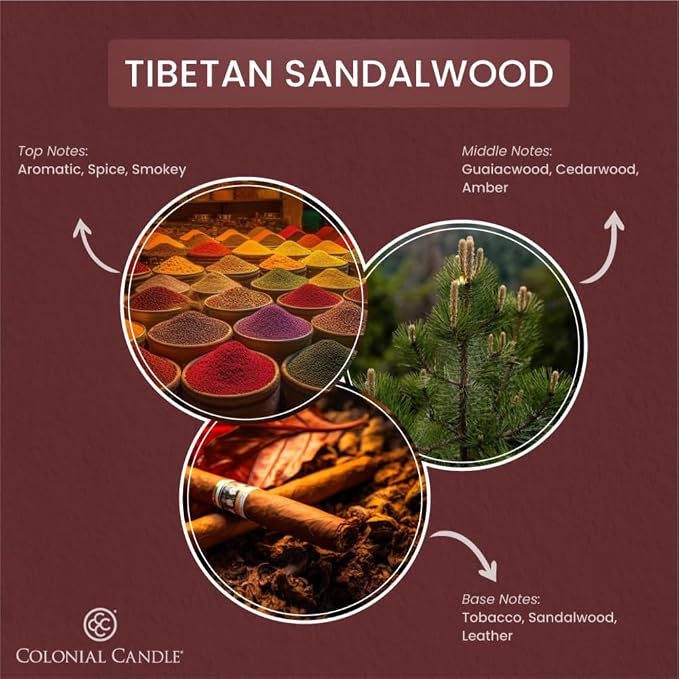 Colonial Candle Tibetan Sandalwood Scented Jar Candle, 2 Wick, 3.5 oz, Mottled Wax Candle (Pack of 4)
