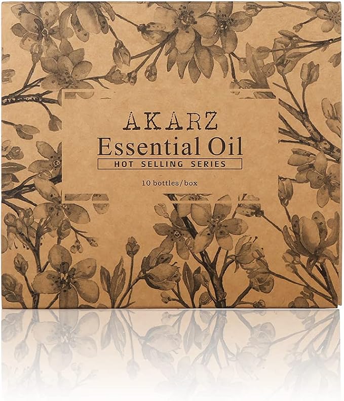 AKARZ 10 Packs Essential Oils Set, 10x10ml Aromatherapy Collection for Diffuser, Home, Candle & Soap Making - Top Scent Kit with Lavender, Vanilla & More