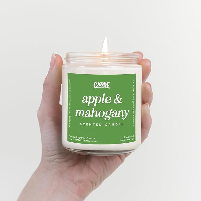 CE CRAFT Scented Soy Wax Candle for Home, Luxury Scented Soy Jar Candle, Hand Poured in The USA, Highly Scented & Long Lasting for Home, Mom, Women, Birthday Gift (Apple & Mahogany)
