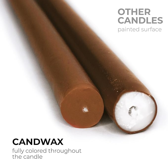 CANDWAX 10 inch Taper Candles - Set of 4 Dripless Tapered Candlesticks - Unscented, Perfect for Dinner and Household Use - Brown Candles for Home Decor