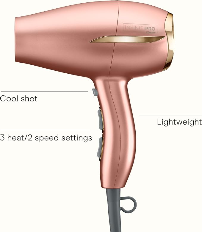 Conair INFINITIPRO BY Frizz Free Compact Hair Dryer ~ 2x the Shine 3x the Frizz Control, dusty rose, 1 Count