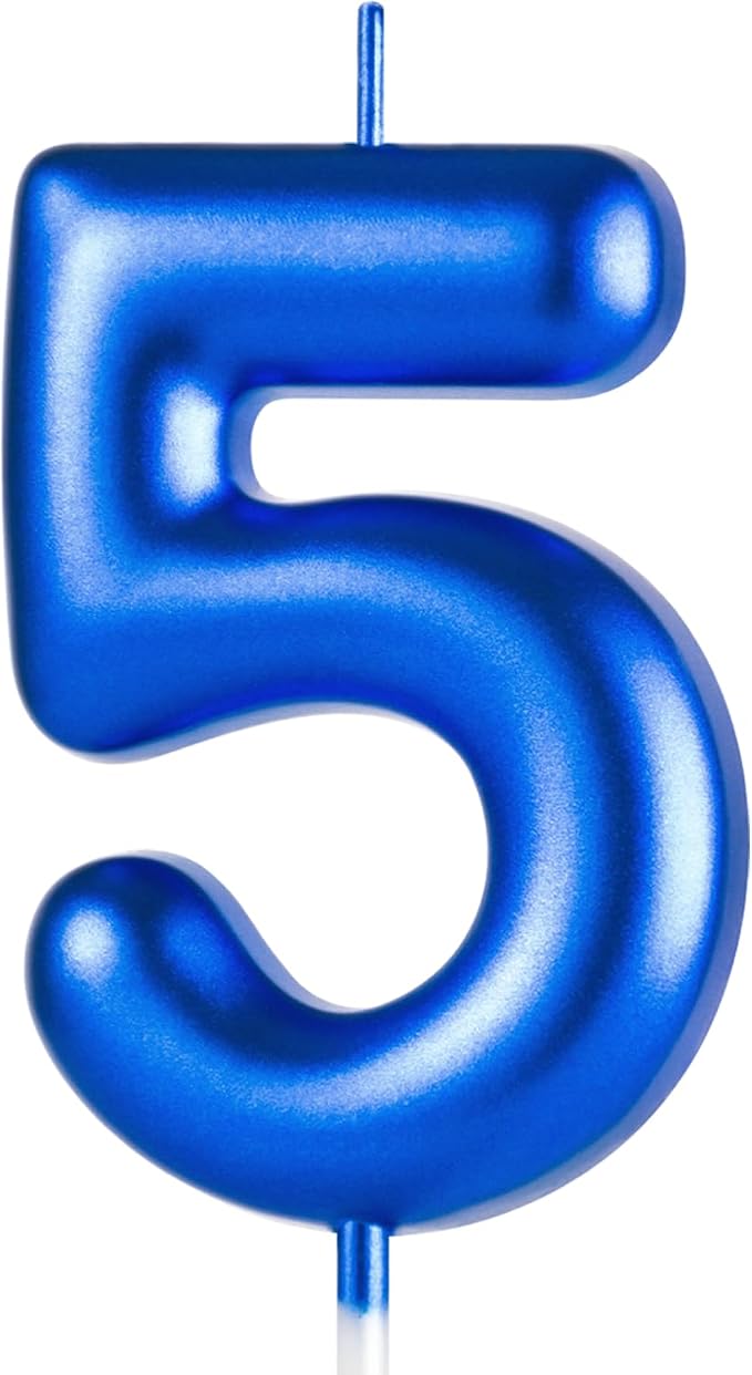 2.76“ Large 5 Birthday Candle, Five Candle for 5th Birthday Boy, Number 5 Candle for Boys Blue Theme Birthday Party Decorations, Blue Birthday Candles for Michael Jackson Birthday Decorations