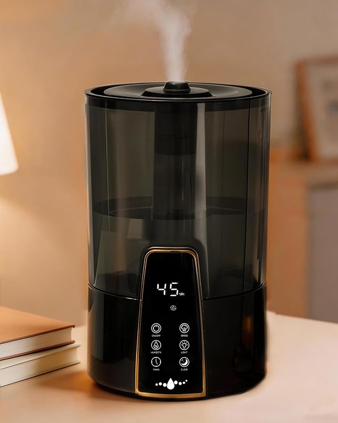 YOKEKON Humidifiers for Bedroom,1.06Gal(4L) Dishwasher Safe Design Easy to Clean,Top Fill,Night Light,Aroma Diffuser,Humidity Control,12H Timer,Sleep Mode,3 Level Mist,360° Nozzle,Home,Nursery,Black
