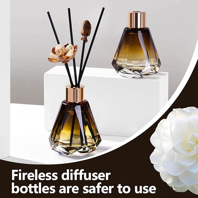 2PCS 60ml/2oz Empty Refillable Glass Diffuser Bottle Diffuser Jars Aromatherapy Storage Container Fragrance Accessories Use for DIY Replacement Diffuser Sticks Decor ( Amber Gradation)
