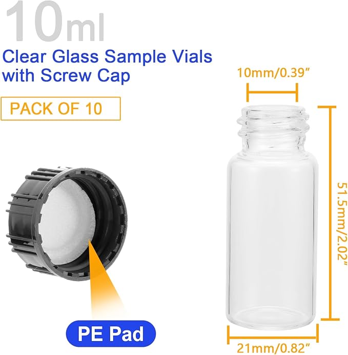 Kesell 10 Pack Glass Vials 10ml Vials With Screw Caps Borosilicate Glass Bottle Lab Vial