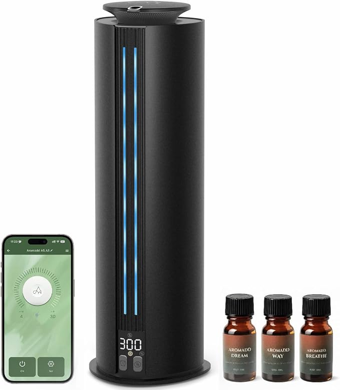 Aromadd 1700 Sq Ft Cordless Hotel Collection Diffuser, Portable Waterless Diffuser, 100ml Scent Air Machine for Home Cold Air Essential Oil Diffuser for Large Room Office, Quiet (Black)