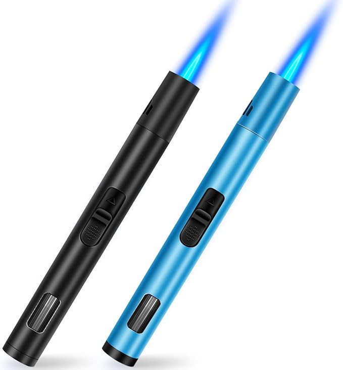LcFun 2 Pack Torch Lighters Refillable Butane Lighter with Visible Fuel Window, Windproof Adjustable Jet Flame Long Lighters for Candle, Grill, BBQ, Camping, Fireworks (Butane NOT Included)