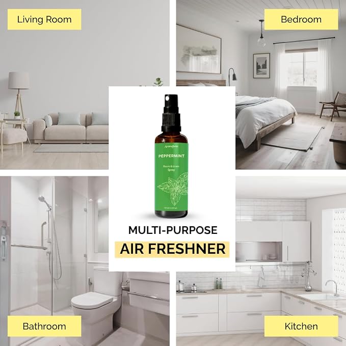 Peppermint Room, Linen & Pillow Spray by Aromafume | 100ml/3.38 fl oz | with Pure Peppermint Essential Oil | Aromatherapy Spray for Relaxation, Sleep & Stress Relief | Mist for Bedding, Fabrics