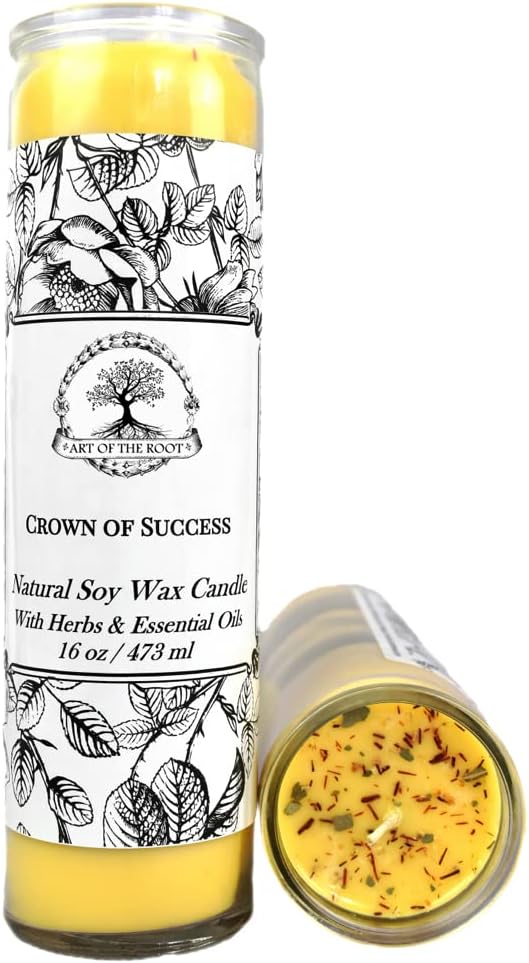 Crown of Success Scented 7 Day Soy Herbal Spell Candle (Fixed) | Prosperity, Favorable Outcomes, Achievement Rituals | Wiccan, Pagan, Hoodoo, Magick