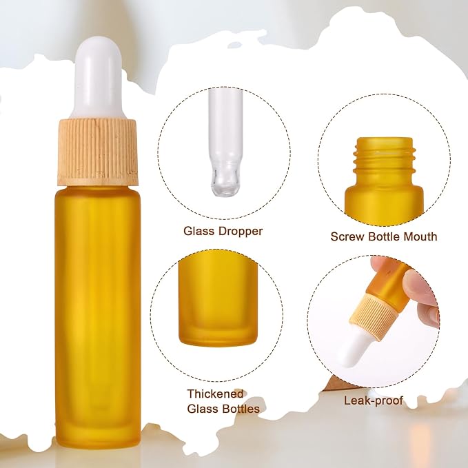 Ellbest 10ml Essential Oil Dropper Glass Bottle 10pcs Colorful Dropper Glass Bottles with Eye Dropper, Reusable Bottle, perfect for Travel, Carrying Outside (Matte Yellow)