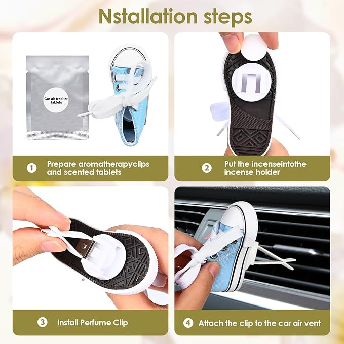 4 pack Car Air Fresheners Cute Shoes Car Air Vent Clip Freshener with 4PCS Reusable Scents Tablets Refills Cars Accessories for Women/Men Cars Interior Decoration Best Gift for Friend
