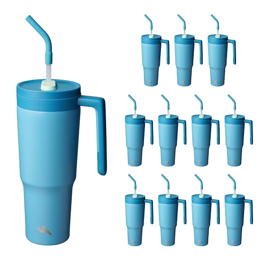 Konokyo 12 Pack 40 Oz Tumblers with Handle and Straw, Bulk Vacuum Insulated Stainless Steel Travel Mugs with Lids for Office, Events and Group Orders Dark Blue