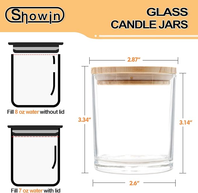 SHOWIN 8 OZ Thick Candle Jars for Making Candles 15 Pcs, Clear Empty Jars with Wood Lids for Candle Making, Sample Container