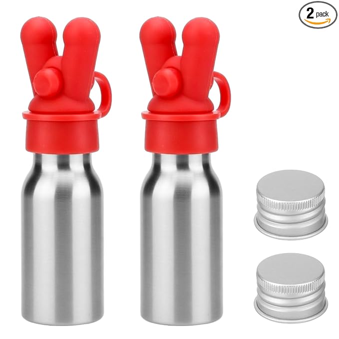 Chunful 2 Pcs Essential Oil Inhalers Leakproof Double Hole Aluminum Aroma Nasal Inhaler Cap Mini Perfume Dispenser Bottle for Enhances Aromatherapy (Red)