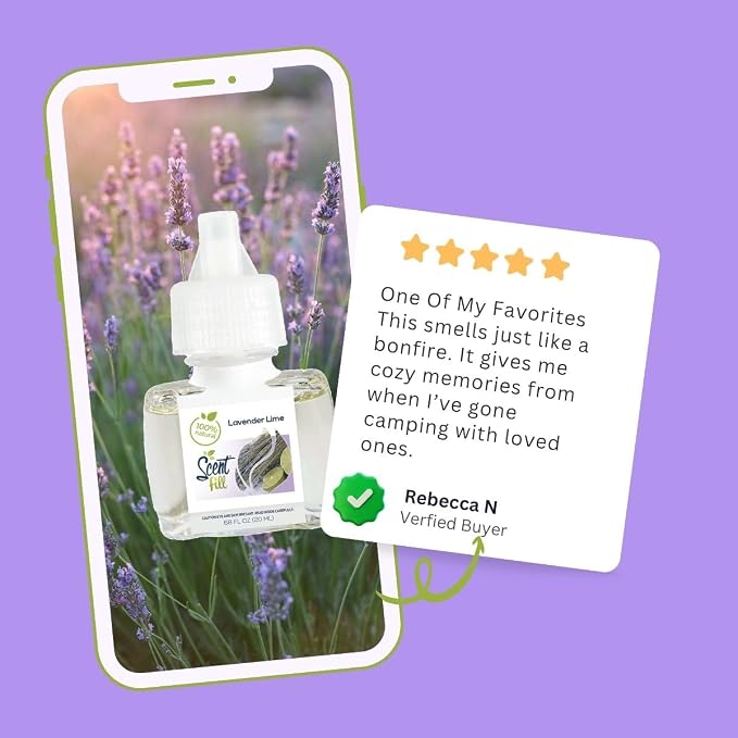 Scent Fill 100% Natural Lavender Lime Plug in Air Freshener, Scented Oil Refills, 3 Refills