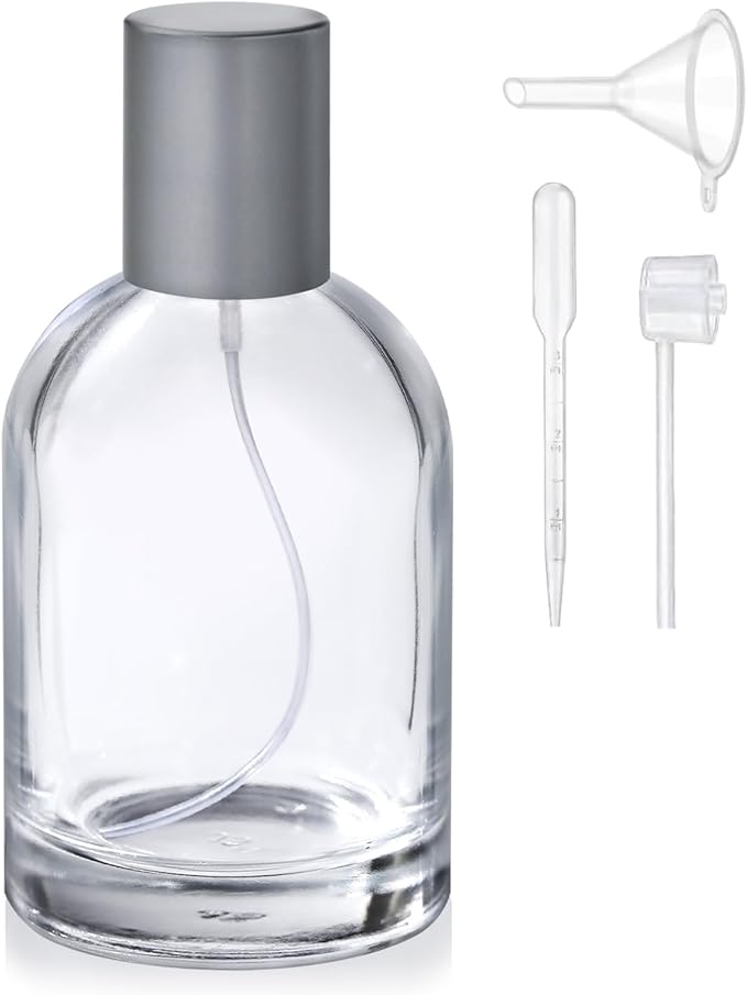 50ml/1.7 Oz Glass Spray Bottle Perfume Atomizer,Empty Travel Refillable Perfume Spray Bottle with 3 Kinds of Dispenser (Clear Glass, 50ml)
