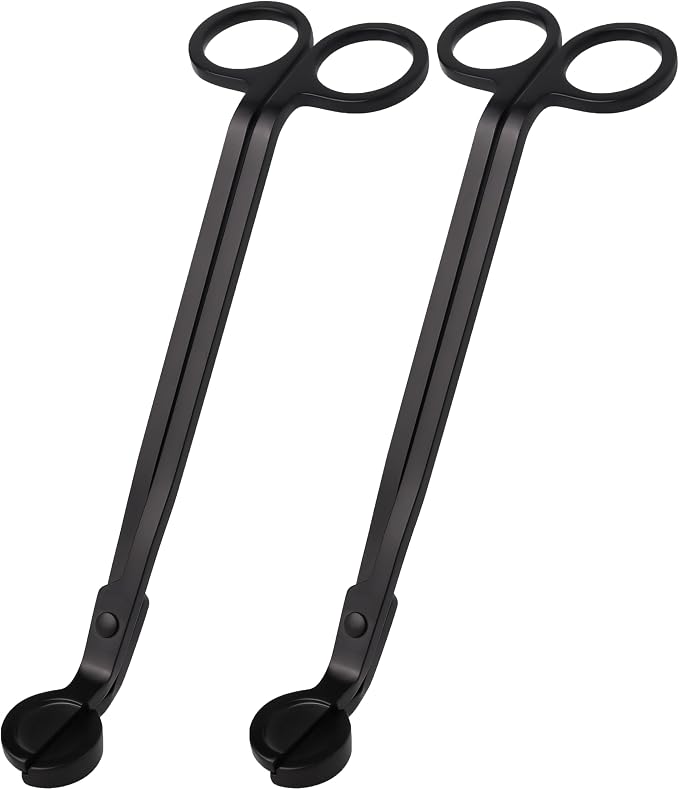 Airy Abode Candle Wick Trimmer 2 Pack, 7 Inch Stainless Steel Wick Cutters for Candles, Cleaner Burn and Less Soot, Black