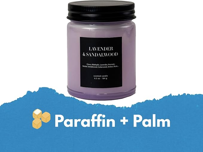 CW Studio Lavender & Sandalwood 6.5oz Scented Candle – Hand-Poured in Color Glass Jar with Lid, Calming Spa-Like Aroma for Home Decor, Self-Care & Gift
