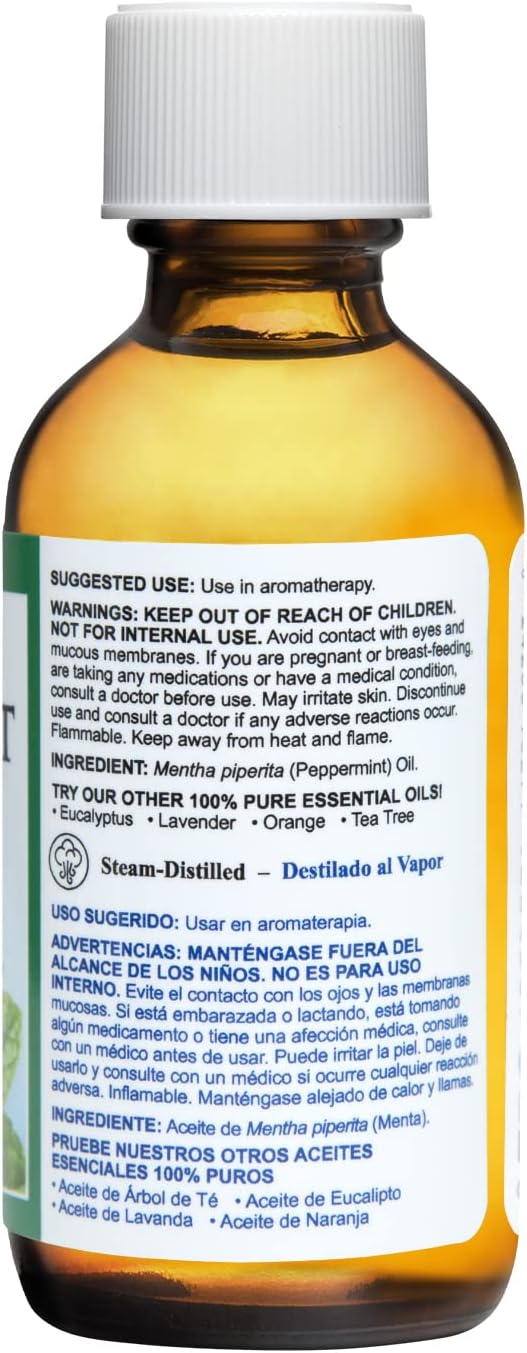 De La Cruz Pure Peppermint Essential Oil, Steam-Distilled, Bottled in USA (2 Ounces)