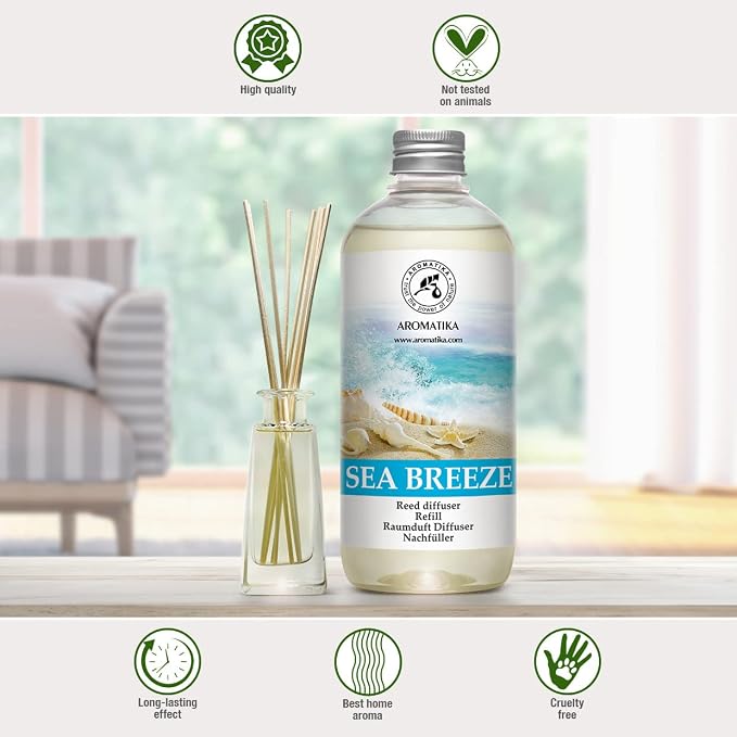 Reed Diffuser Refill Sea Breeze 17 Fl Oz - Room Diffuser Refill - Home Fragrance - Fresh Fragrance - Sea Breeze Diffuser - Scented Diffuser with Fresh Scent - Room Freshener - Long Lasting Fragrance