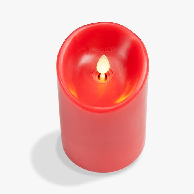 Luminara Flameless LED Battery Operated Flickering Pillar Moving Flame Candles (True Red, 3" x 4.5")