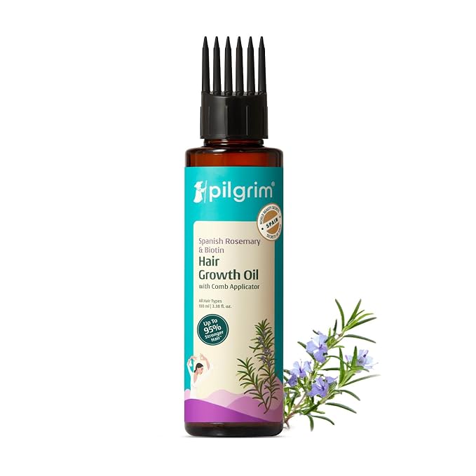 Pilgrim Rosemary & Biotin Hair Oil to Control Hair Fall & Strengthens Hair | Rosemary essential oil for hair growth | Reduces Hairfall | For Women and Men | 100ml, 3.38 fl. oz.