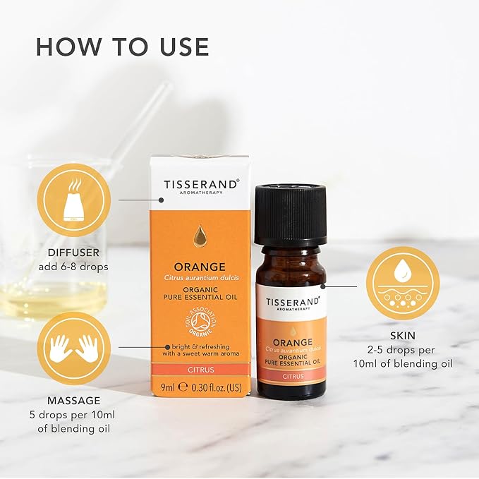 Tisserand Organic Pure Essential Oil - 100 Percent Natural - Essential Oils for Diffusers for Home - Vegan and Cruelty Free - Orange - 0.3 oz