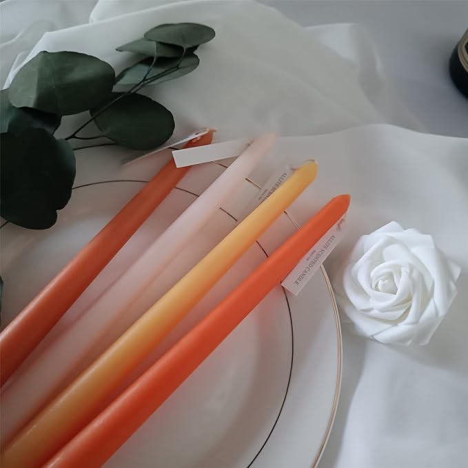 Orange Scented Taper Candles 10 Inch Dripless Candlesticks, 4 Pack Long Dinner Candles for Wedding Easter Table Decor Home Decoration Party Centerpiece & Mother’s Day