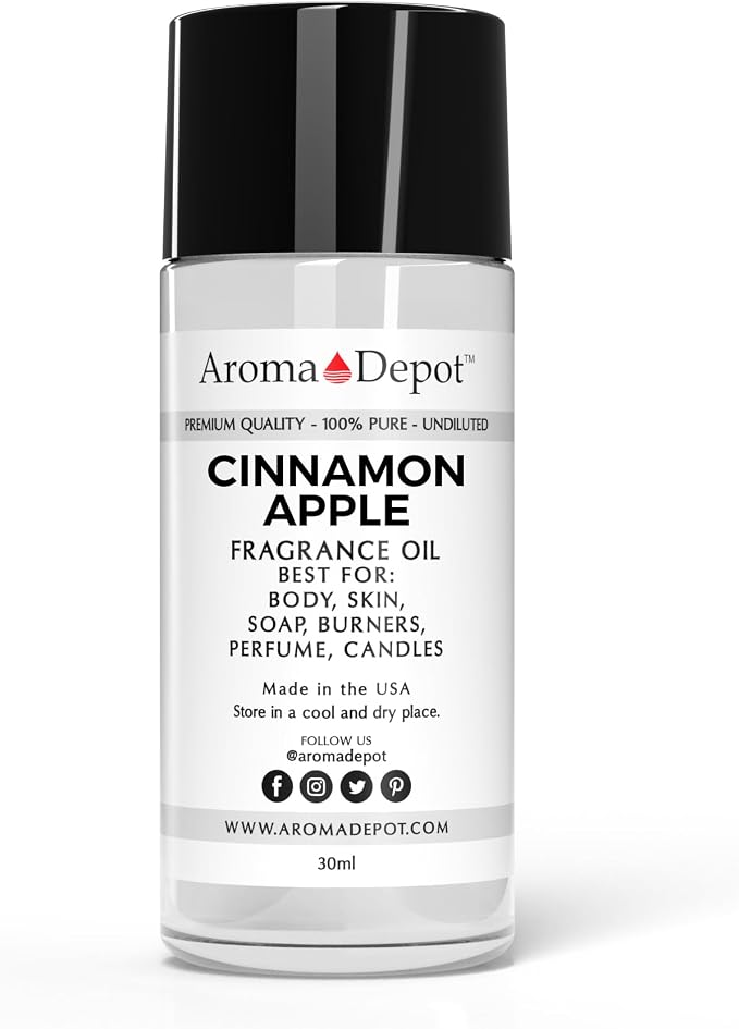 Aroma Depot Cinnamon Apple 30 ml. Fragrance Oil I Perfume I Scented Oil. DIY Projects such as Candles, Bath Bombs, Body Butters, Creams & Lotions. Few Drops in the Diffuser, Burners, or Warmers. 30ml.
